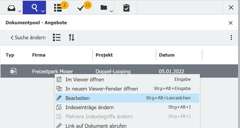 Dokument bearbeiten mit DocuWare